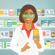 Pharmacists Woman and Man at Counter in Pharmacy - GraphicRiver Item for Sale