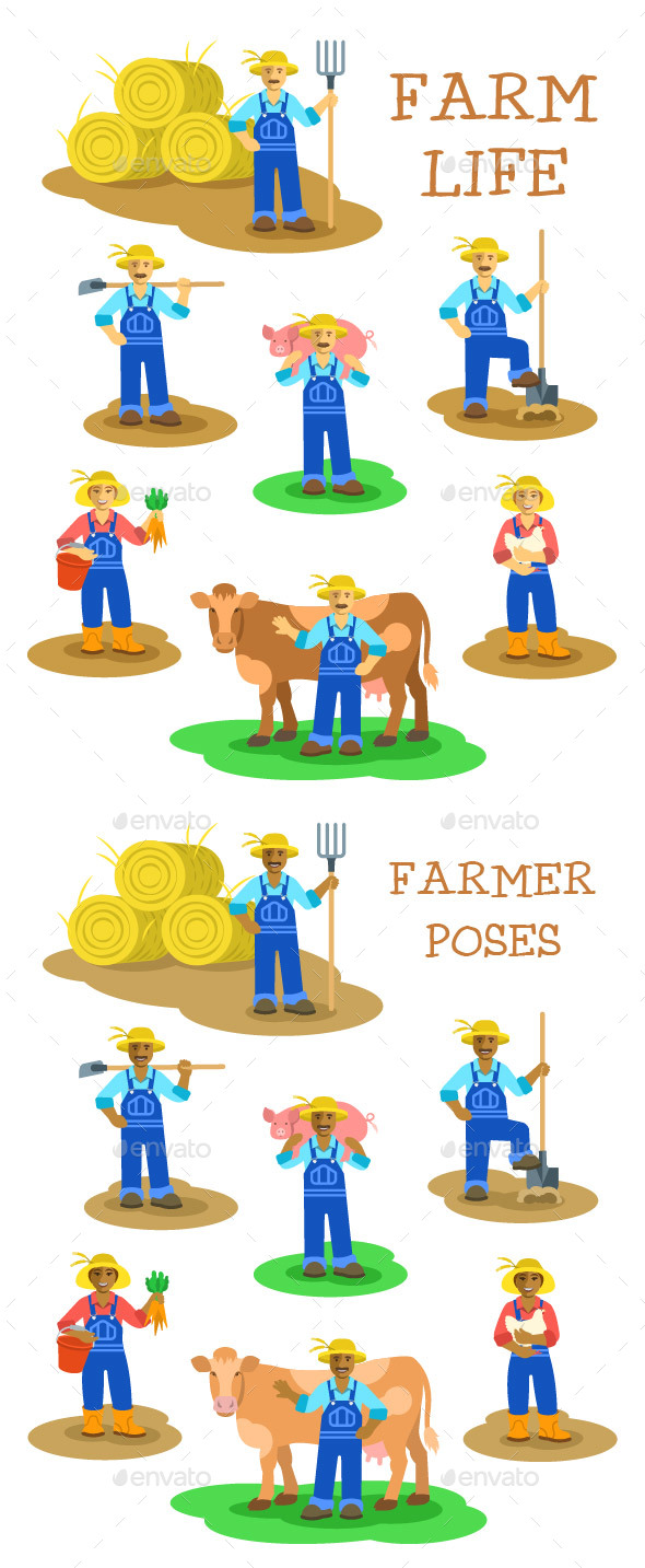 Farmers Men and Women Poses Working on Farm