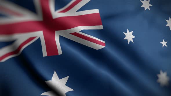 Australia Flag Closeup Blowing In Wind