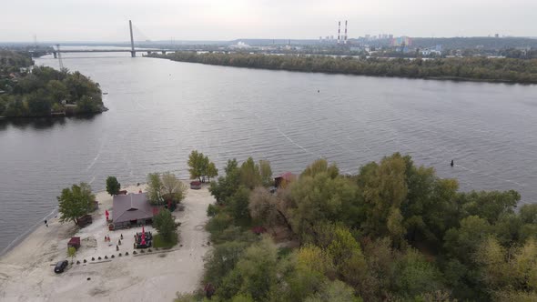 Dnipro River Near Kyiv City, Ukraine Aerial View, Dnieper, Kiev