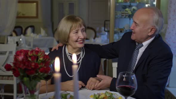 Elderly Couple Drinking Wine in Restaurant