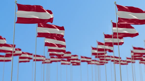 Austria Row Of National flags Walk Throw Animation