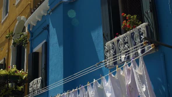 Laundry Hanging Outdoors in Italy, Ordinary Life on Burano Island, Traditions