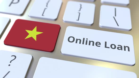 Online Loan Text and Flag of Vietnam on the Keyboard