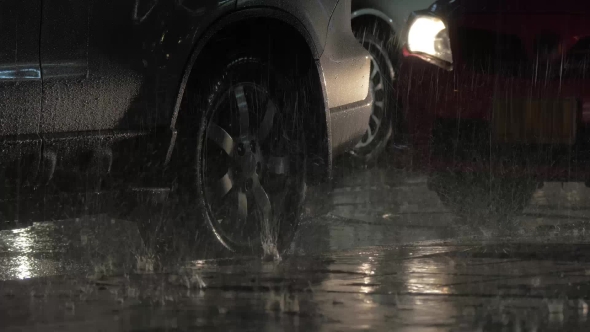 Parked Cars Under The Rain At Night alt