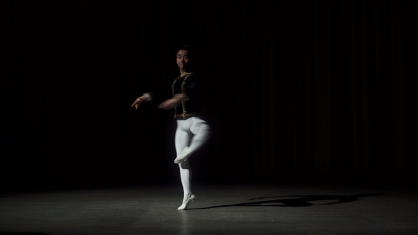 Asian Dancer Practicing In Theater