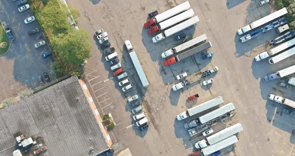 Aerial View of Parking Lot with Trucks on Transportation of Truck Rest Area Dock