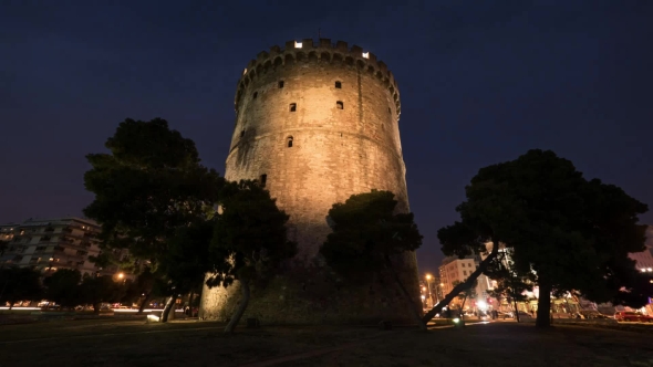 Time Changing And White Tower Illumination, Thessaloniki