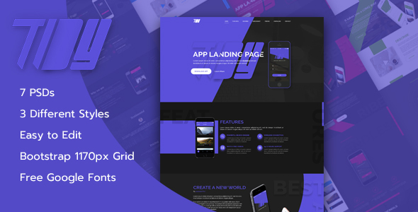 TiDY - Mobile App Landing Page Design - PSD Template