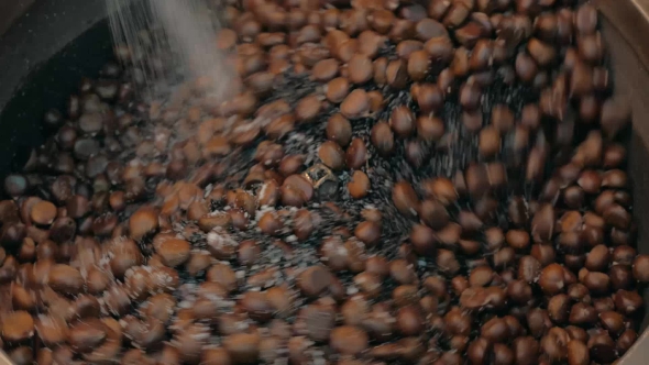 Chestnuts With Sugar Cooked In Roasting Machine