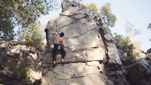 Strong Topless Climber Breaks Down