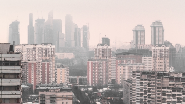 Skyscrapers International Business Center City At Cloudy Day , Moscow, Russia