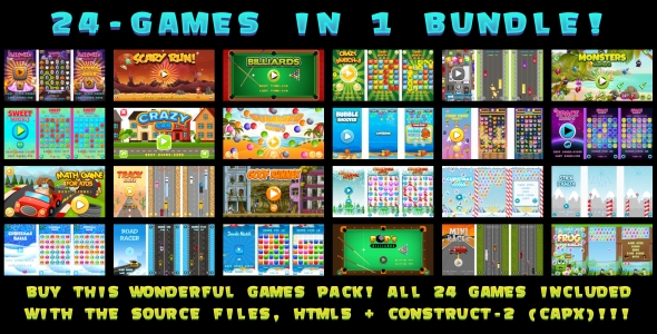 24-Games In 1 Bundle! (Construct 3 | Construct 2 | Capx)