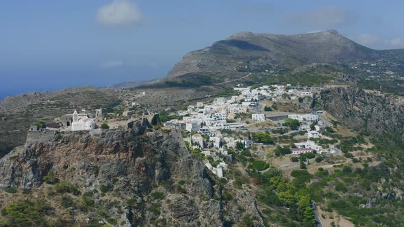 Kythera, Greece. Aerial drone zoom out shot of Chora town