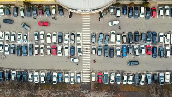 Aerial drone view of Chisinau. View of a parking near a mall