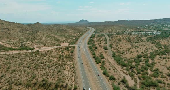 Arizona Desert Landscape Canyon Mountain in Saguaro Cactus Near Interstate Highway