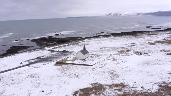 Secluded Church in Snowy Iceland on the Coast