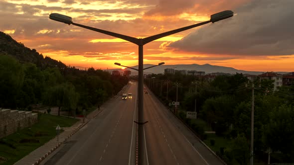 Moving Traffic Time Lapse on Sunset