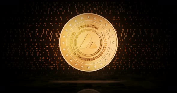 Avalanche AVAX cryptocurrency golden coin loop on digital background