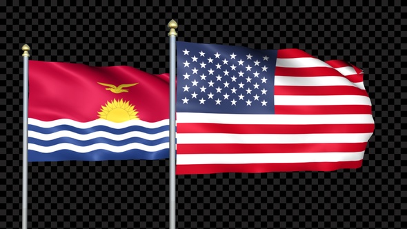 Kiribati And United States Two Countries Flags Waving