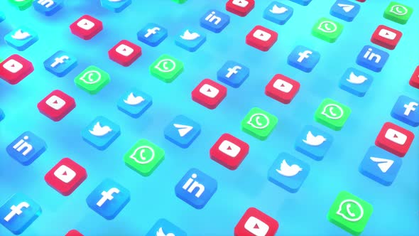 Colorful Social Media 3 D Icons Flowing