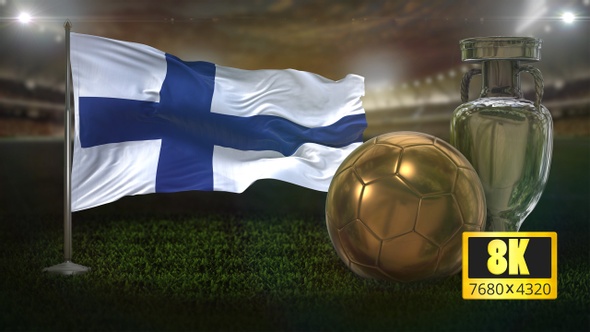 8K Finland Flag with Football And Cup Background Loop