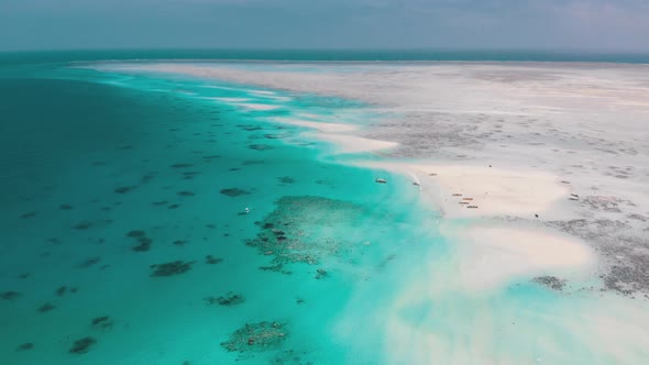 Sandbanks in the Middle of Ocean By Tropical Island Mnemba Zanzibar Aerial View