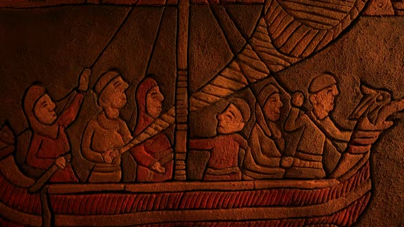 Art Depicting People Sailing In Firelight