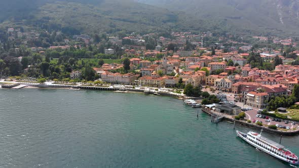 Flight Over City on Maggiore Lake Bank