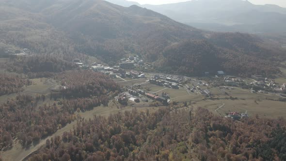 Aerial view of Ski resort Bakuriani. Georgia 2020 autumn