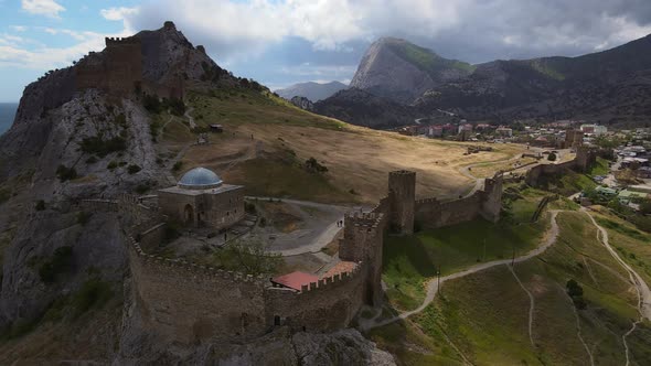 Beautiful Ruins of the Sudak Fortress and Mount Fortress on the Black Sea Coast