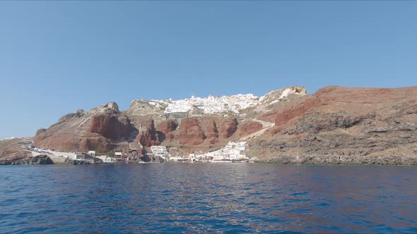 The Village Of Thira On Santorini From A Ferry Boat In Slow Motion