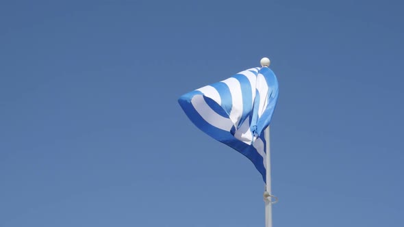 Slow motion Greek national symbol silky fabric on flagpole  1920X1080 HD footage - Flag of Greece ag alt