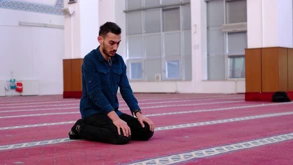 Muslim Man Praying By Placing His Forehead on the Ground