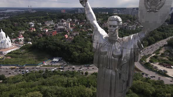 Aerial View of the Motherland Monument. Slow Motion