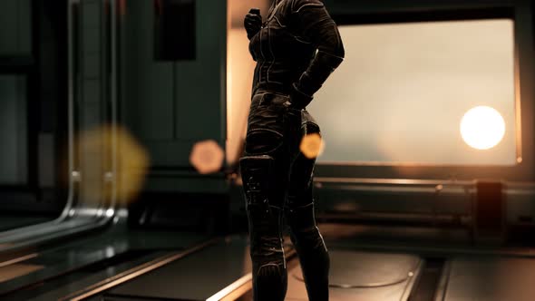 Sexy Futurictic Astronaut in the Space Station alt