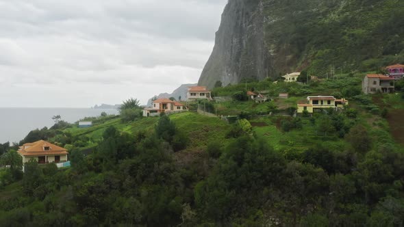 Lush Vegetation Covers Picturesque Hillside with Cozy Houses Above