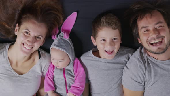 Portrait of Happy Family. View From Above.