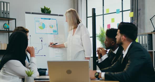 Businesswoman Holding Meeting with Her High-Skilled Motivated Mixed Race Team