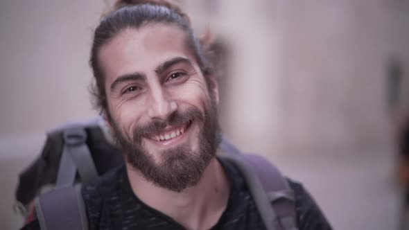 Close Up of a Young Caucasian Man Smiling for the Camera Show Positive Emotions