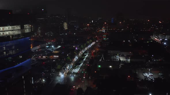 Aerial View of Busy Multilane Road Leading Through City