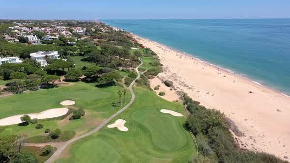 Aerial Video Shooting of a Tourist Village on the Atlantic Ocean with Golf Courses Vale De Lobo