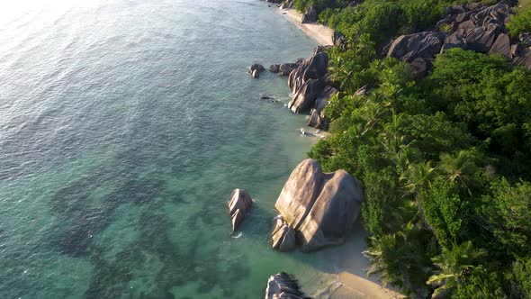 Anse Source d'Argent Beach La Digue Island Seyshelles Drone Aerial View of La Digue Seychelles Bird