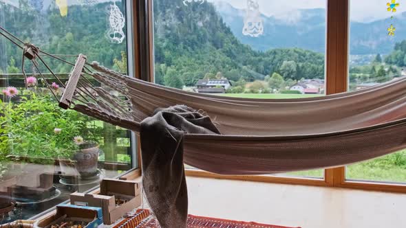 Hammock at Home with a Beautiful Green Nature View of Alp Mountains Austria