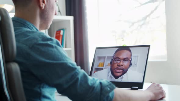 Colleagues have online call conversation via internet.