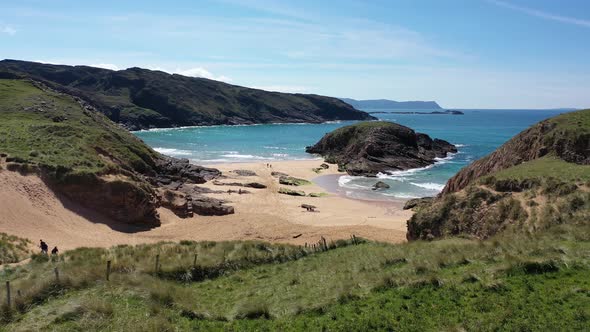 Aerial View of the Murder Hole Beach Officially Called Boyeeghether Bay in County Donegal Ireland