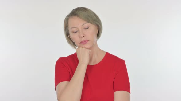 Old Woman Sleeping on White Background