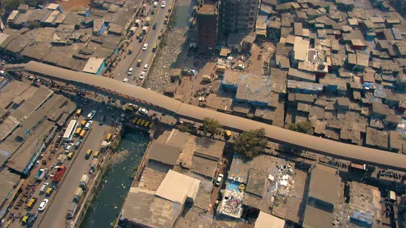 Mumbai, India, Dharavi slums, 4k aerial drone footage