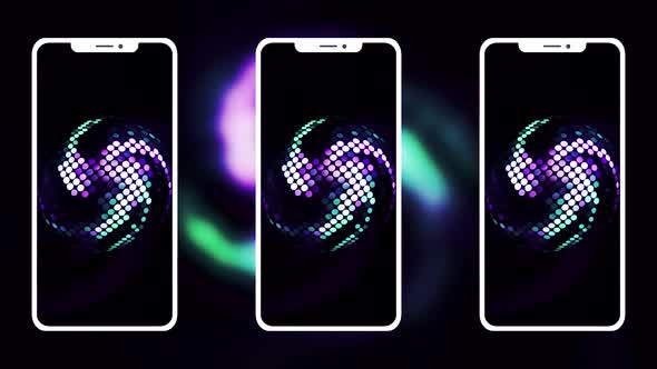 Abstract smartphones with colorful rotating spiral