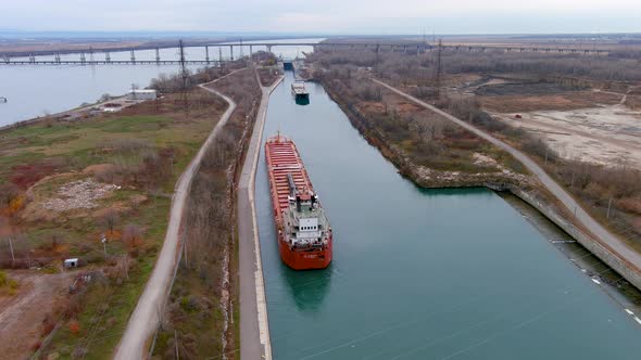4K aerial footage of the Beauharnois Canal in the St Lawrence Seaway, Canada.
